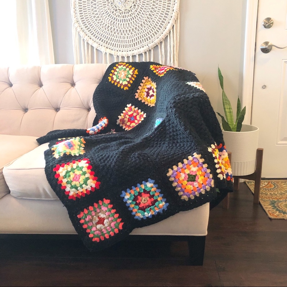 Handmade Granny Square Afghan Small Throw Blanket